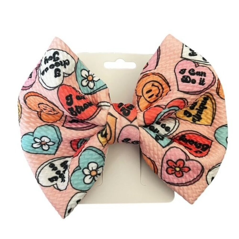 Pink Hearts Print Bow 5" New